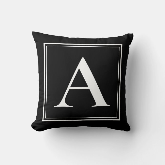 A Monogram Template Elegant Modern Black White Throw Pillow (Front)