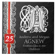 A Monogram "White Lace on Black" Anniversary Tile