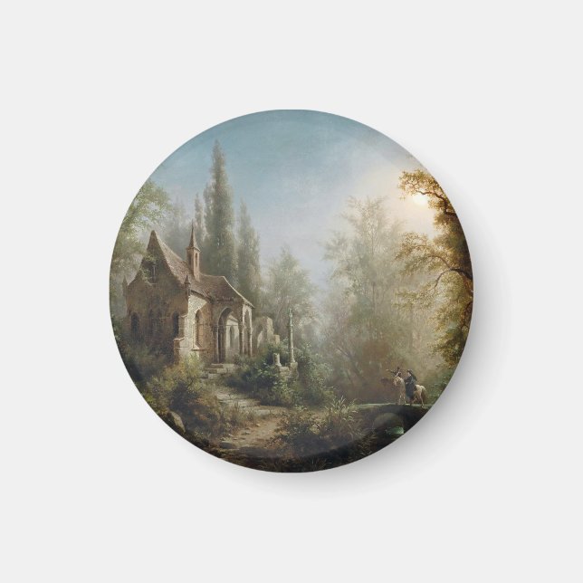 A Moonlit Night Over a Chapel and Riders - Rieger  Magnet (Front)