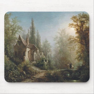 A Moonlit Night Over a Chapel and Riders - Rieger Mouse Pad