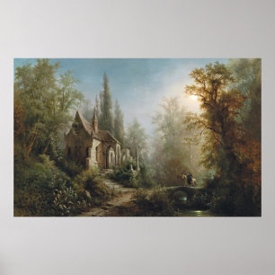 A Moonlit Night Over a Chapel and Riders - Rieger  Poster