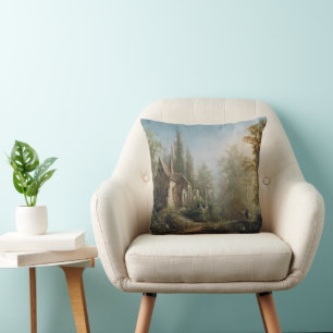 A Moonlit Night Over a Chapel and Riders - Rieger Throw Pillow