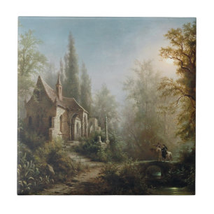 A Moonlit Night Over a Chapel and Riders - Rieger Tile