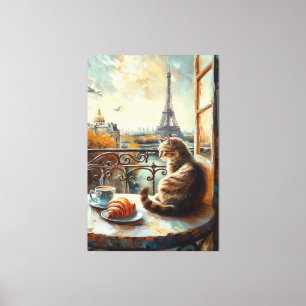 A Morning in Paris Ginger Cat at a Cafe Canvas Print