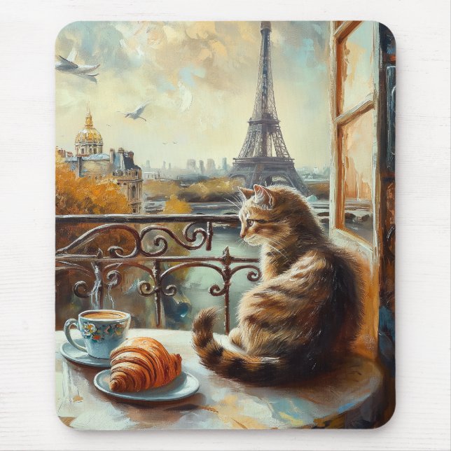 A Morning in Paris | Ginger Cat at a Cafe Mouse Pad (Front)