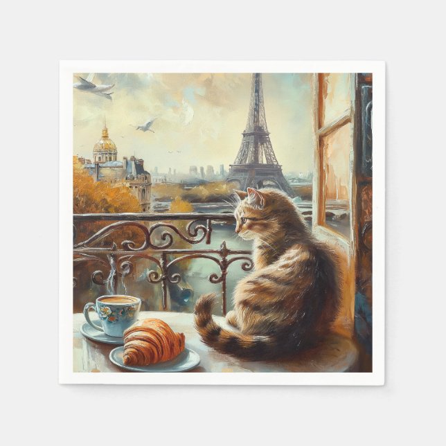 A Morning in Paris | Ginger Cat at a Cafe Napkin (Front)
