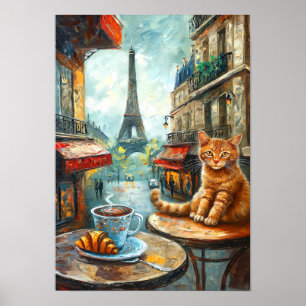 A Morning in Paris Ginger Cat at a Cafe Poster