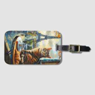 A Morning in Paris   Tabby Cat at a Cafe Luggage Tag