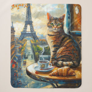 A Morning in Paris Tabby Cat at a Cafe Sherpa Blanket