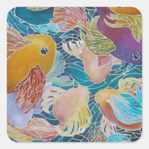 A MOSAIC KOI FISH POND SQUARE STICKER