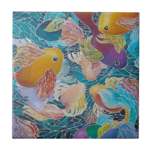 A MOSAIC KOI FISH POND TILE