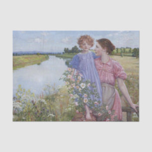 A Mother and Child by a River with Wild Roses Tissue Paper
