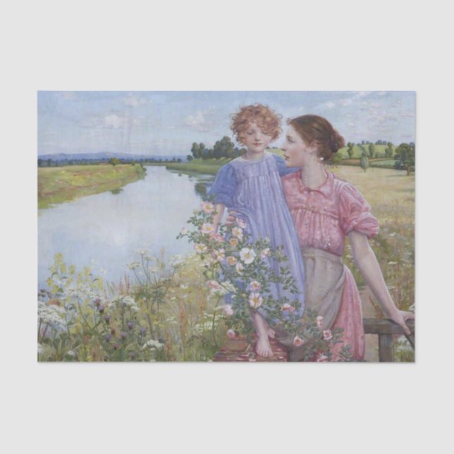 A Mother and Child by a River with Wild Roses Tissue Paper (Front)