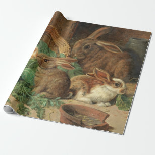 A Mother Rabbit and her Young by Alfred Barber Wrapping Paper