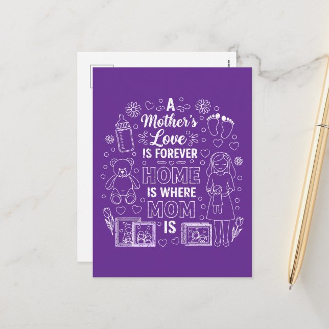 A Mother’s Love Is Forever & Home Is Where Mom Is  Holiday Postcard (Front/Back In Situ)