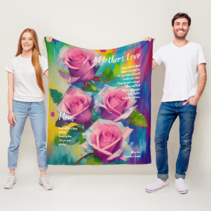 A Mother’s Love Poem Bold Beautiful Pink Roses Fleece Blanket