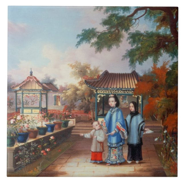 A mother with her children in a chinese garden, c. tile (Front)