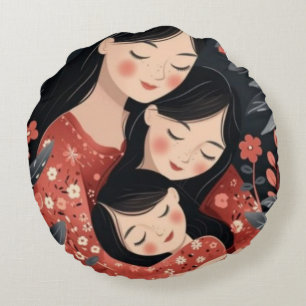 A Mother's Embrace Heartwarming Love and Family Round Pillow