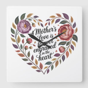 A Mother's Love Is Forever Engraved In The Heart Square Wall Clock
