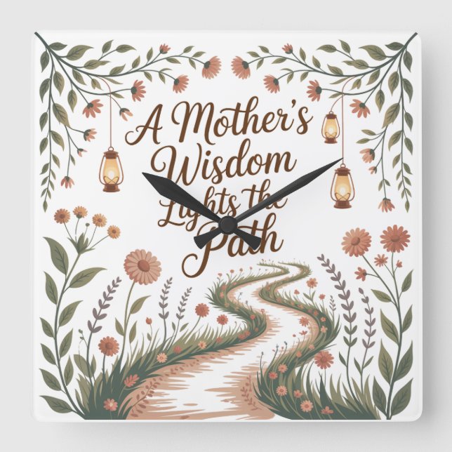 A Mother's Wisdom Lights The Path Square Wall Clock (Front)