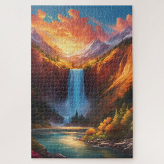 A mountain landscape with a beautiful waterfall jigsaw puzzle