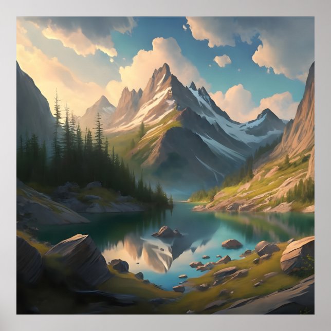 a Mountain Landscape with a Lake and Mountain Poster (Front)