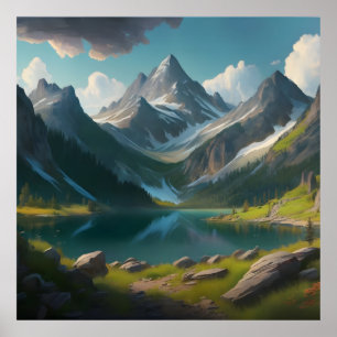 a Mountain Landscape with a Lake and Mountain Poster