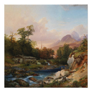 A Mountain Landscape With a Smithy Poster