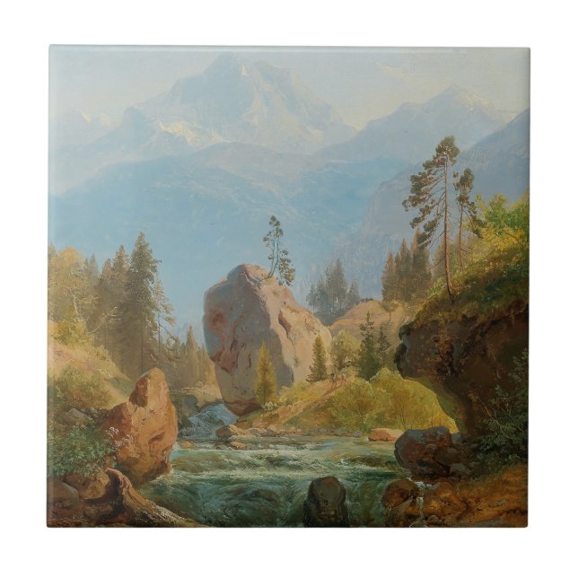 A Mountain Landscape with Creek – Albert Zimmerman Tile (Front)
