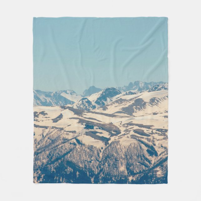 A mountain range with thawing snow and ice in the  fleece blanket (Front)