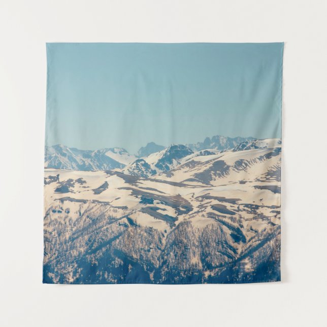 A mountain range with thawing snow and ice in the  tapestry (Front)