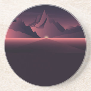 A mountain sunset illustration        coaster
