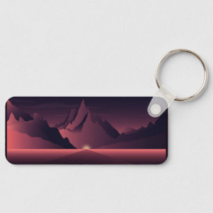 A mountain sunset illustration keychain