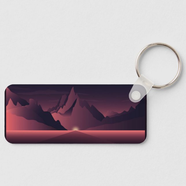 A mountain sunset illustration      keychain (Front)