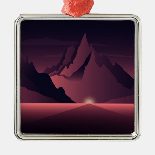 A mountain sunset illustration        metal ornament (Front)