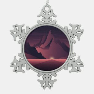 A mountain sunset illustration snowflake pewter christmas ornament