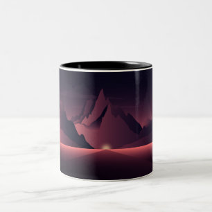 A mountain sunset illustration Two-Tone coffee mug