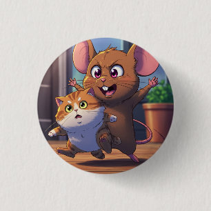 A mouse threatening a cat 1 inch round button