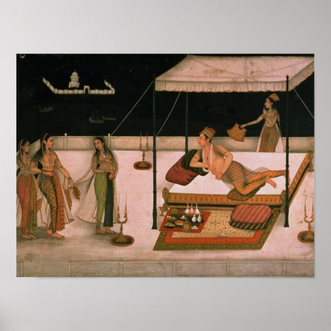 A Mughal prince receiving a lady at night Poster (Front)
