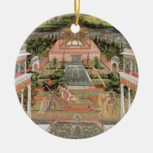 A Mughal Princess in her Garden (gouache on paper) Ceramic Ornament