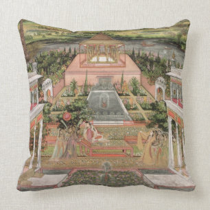 A Mughal Princess in her Garden (gouache on paper) Throw Pillow