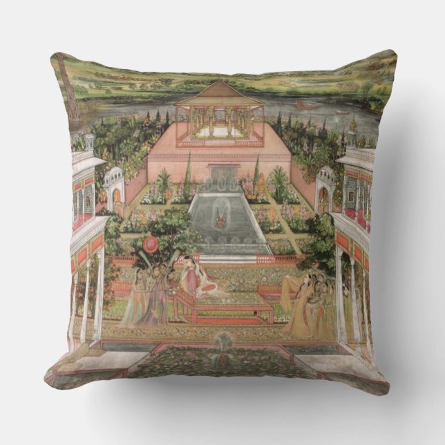 A Mughal Princess in her Garden (gouache on paper) Throw Pillow (Front)