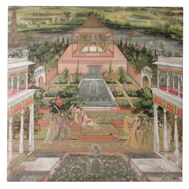 A Mughal Princess in her Garden (gouache on paper) Tile (Front)