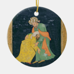 A Mullah bowing down to a man in Iranian dress who Ceramic Ornament