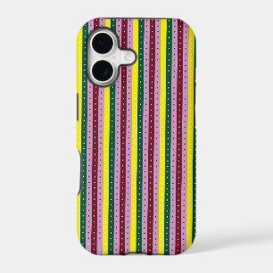 a multicolored striped background with dots