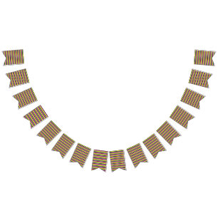 a multicolored striped background with dots bunting flags