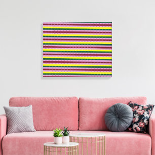 a multicolored striped background with dots canvas print
