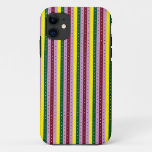 a multicolored striped background with dots iPhone 11 case