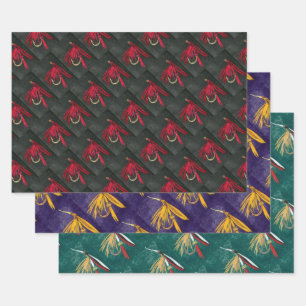 A multiple hatch of three tiled wet flies wrapping paper sheet