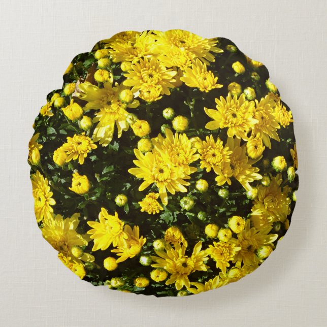 A Multitude of Yellow Mums Round Pillow (Front)
